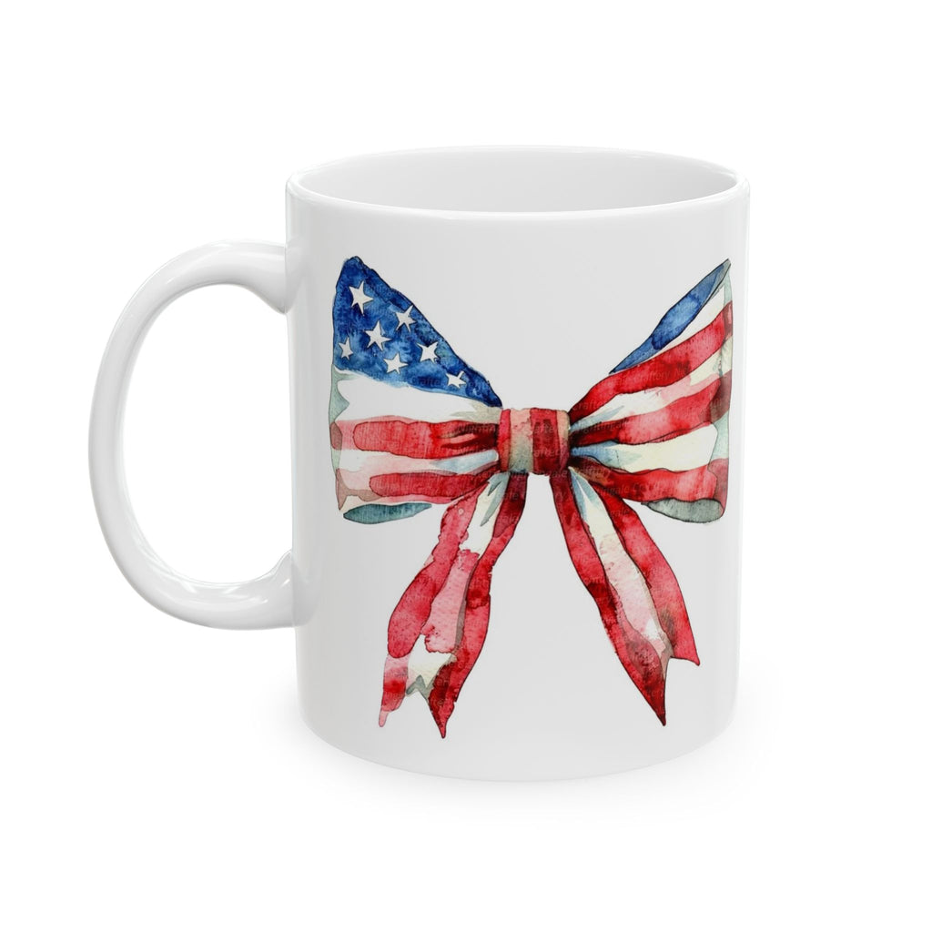 American Flag Ribbon Mug — Patriotic 11oz & 15oz Ceramic Coffee Cup