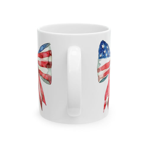 American Flag Ribbon Mug — Patriotic 11oz & 15oz Ceramic Coffee Cup