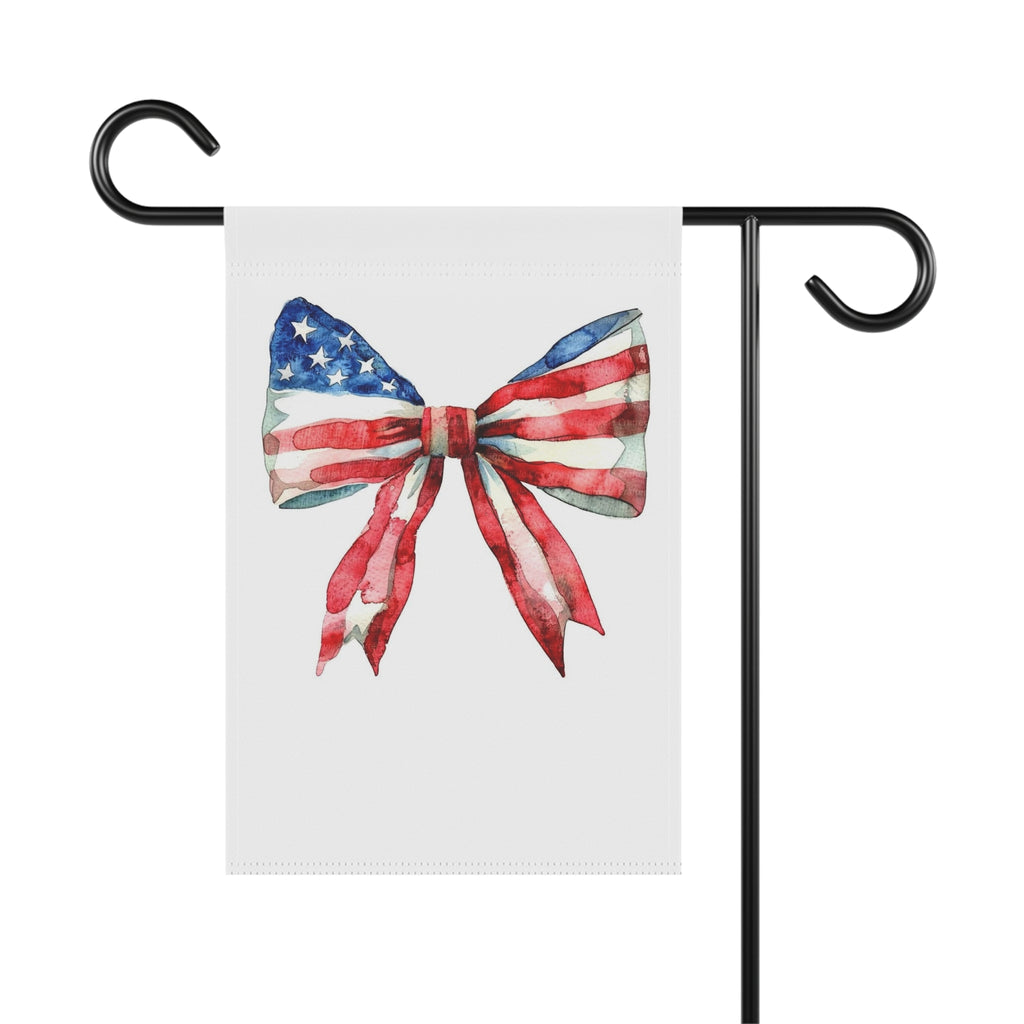 Patriotic Watercolor Bow Garden Flag - USA Stars & Stripes Outdoor Banner