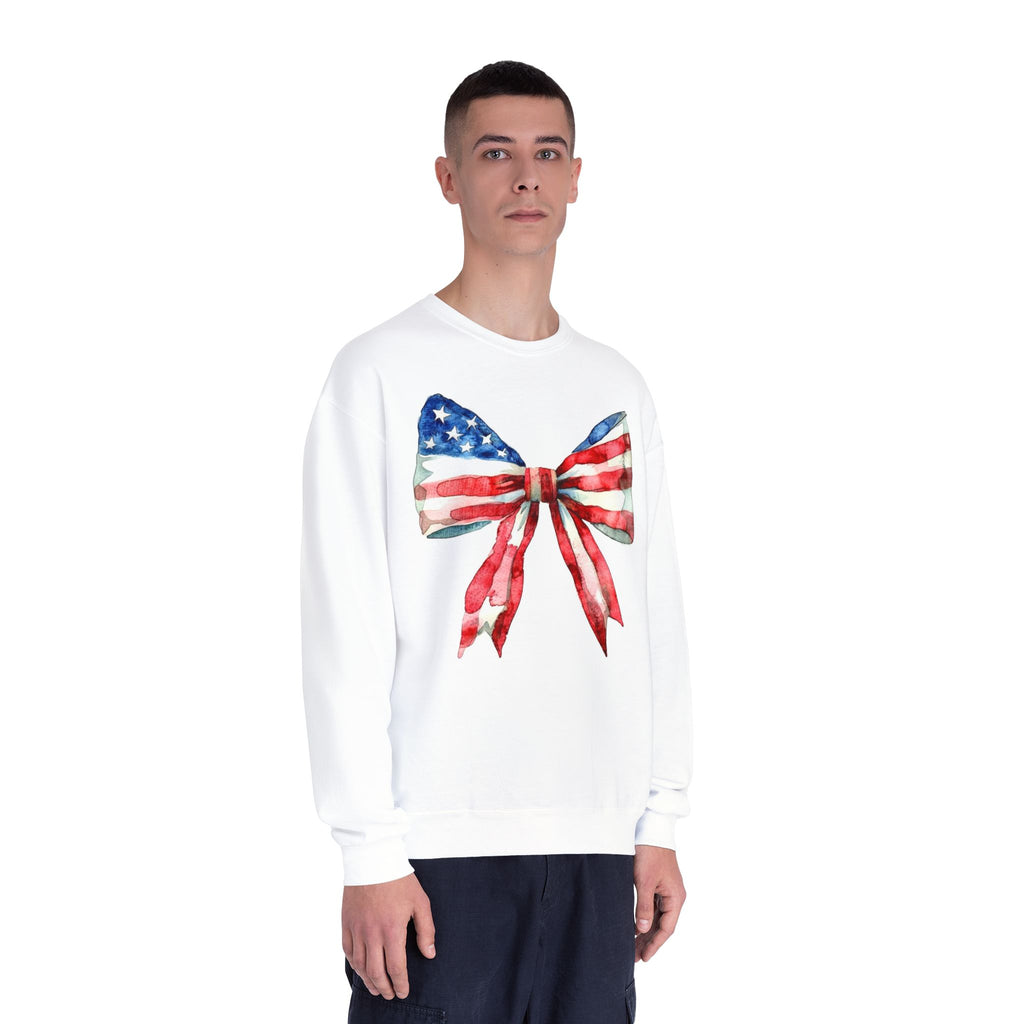 American Flag Bow Crewneck Sweatshirt — Patriotic Red White Blue Pullover