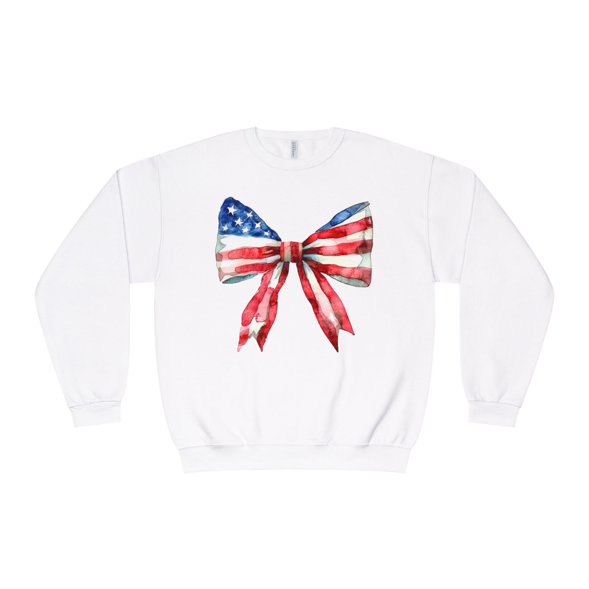 American Flag Bow Crewneck Sweatshirt — Patriotic Red White Blue Pullover